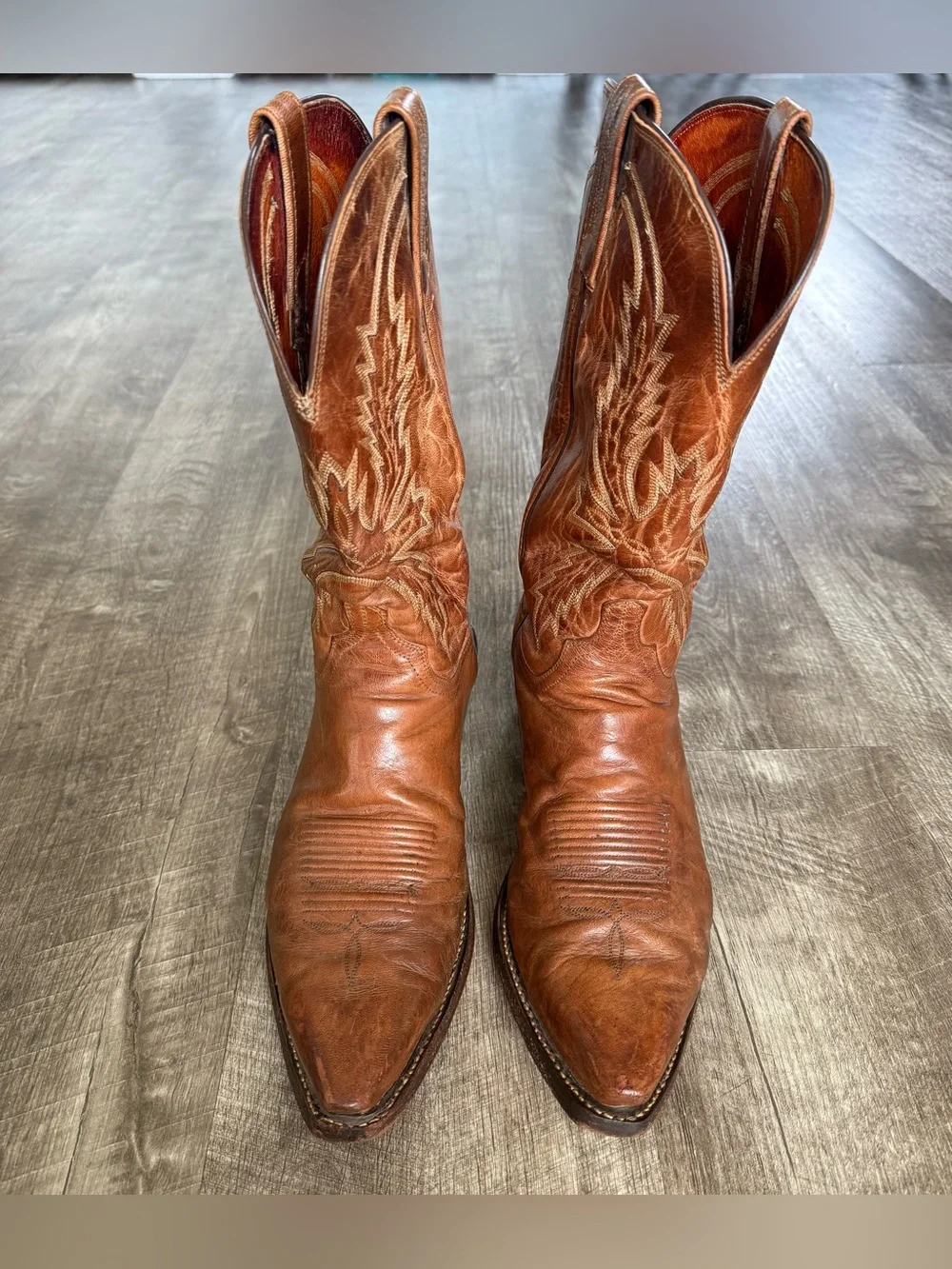 Lucchese 1883 Men's Handmade Burnished Tan Mad Dog Goat Boots Size 12D